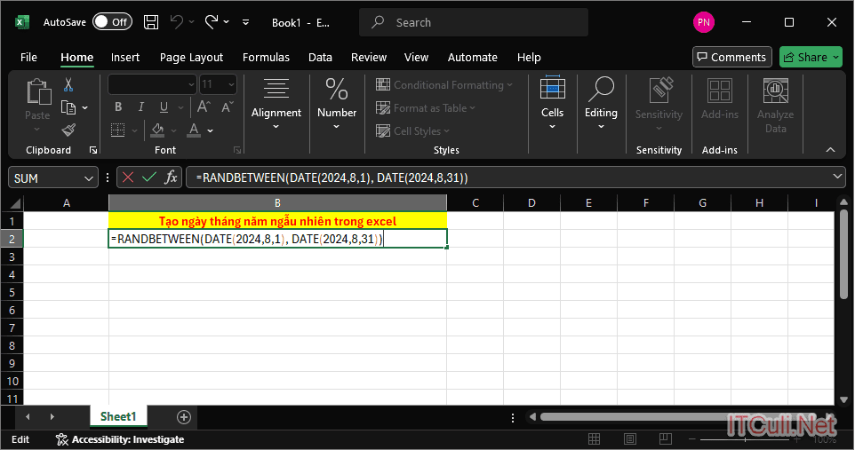 Tạo ngày tháng năm ngẫu nhiên trong Excel